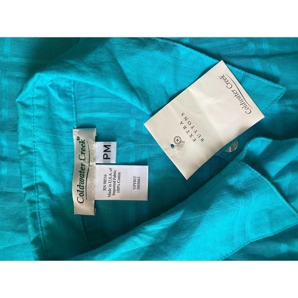 𝅺coldwater  Creek 100% cotton turquoise thin blouse .PM. NWT - Picture 6 of 7